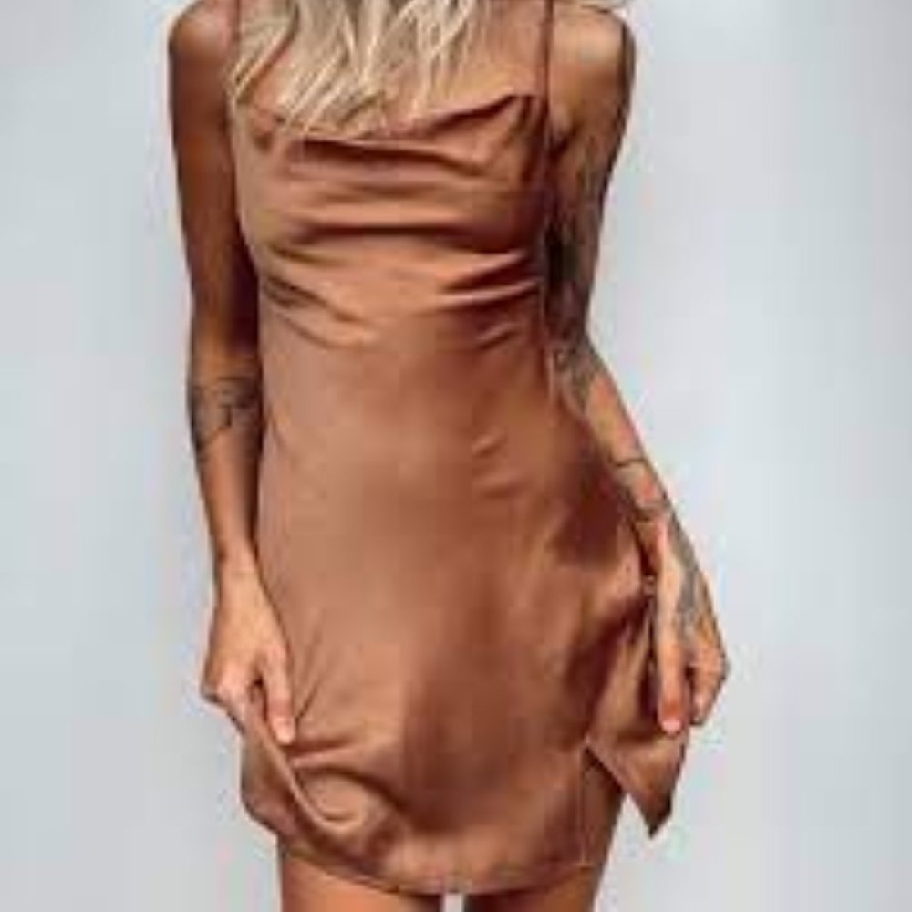 Princess Polly Alfie Mini Satin Brown Dress